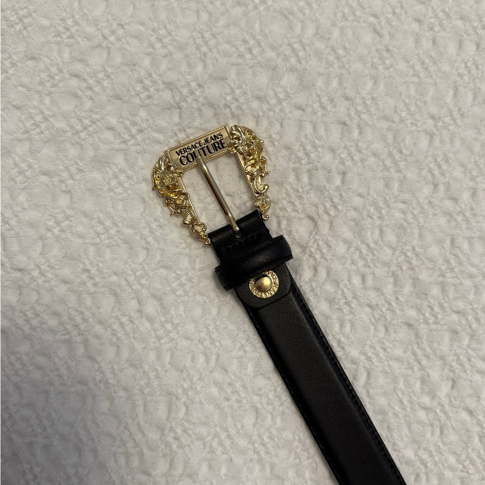 Versace Jeans Collection Black Belt with Gold Buckle